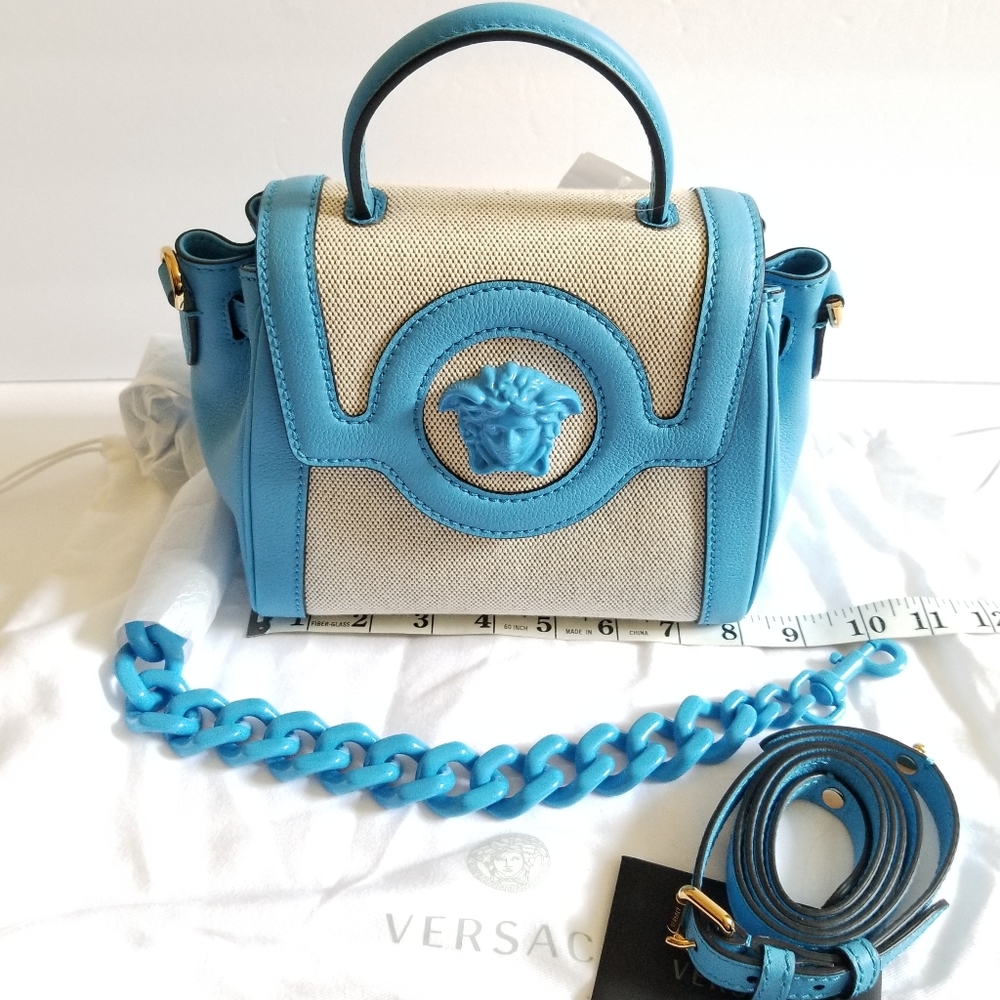 Versace Small La Medusa Canvas Leather Top Handle Crossbody Bag - Picture 14 of 14